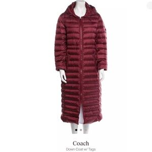 COACH Long Down Puffer Jacket Winter Coat Hood Monogram Lining Gold Hardware New